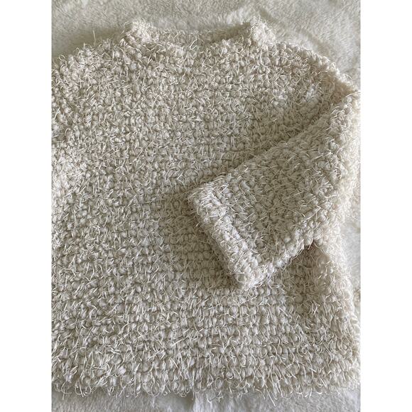 Vince Camuto Mock Neck Textured Fringe 3/4 Sleeve Cropped Sweater Sz S - Picture 6 of 12